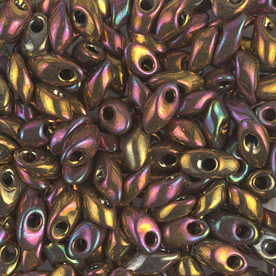 Long Magatama 4x7mm Bead: Metallic Gold Iris