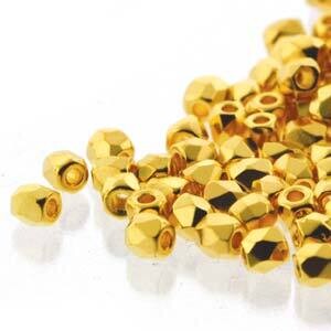 FPR0200030-GP: 24kt Gold Plated 2mm Fire Polish (100 Pieces)