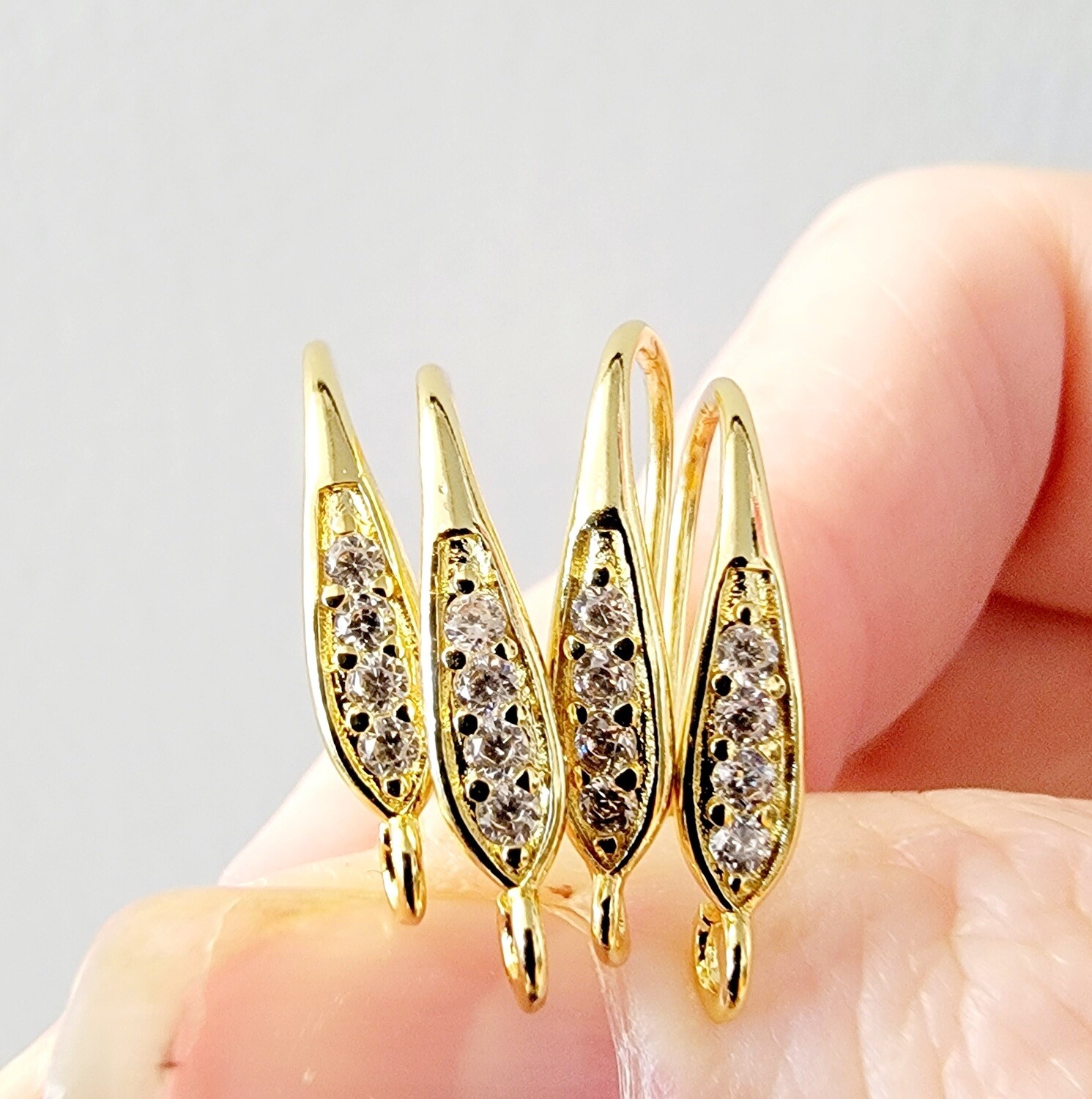 Pave CZ Earwires Gold 2 pair