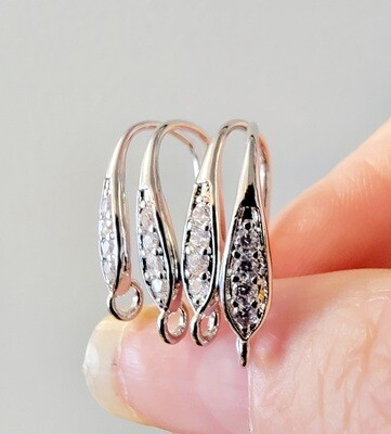 Pave CZ Earwires Silver 2 pair