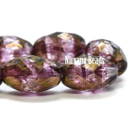 8x12mm Faceted Oval Purple with Bronze Finish (top to bottom drilled)