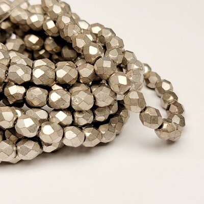 6mm Faceted Fire Polish Bead: Antique Silver