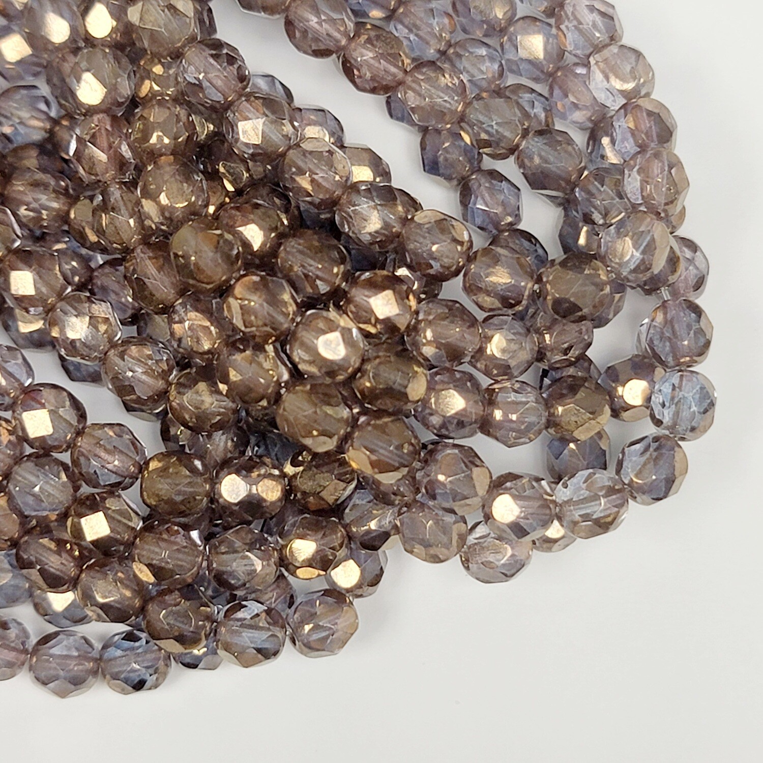 6mm Fire Polish Beads: Light Blue Matte Bronze Finish