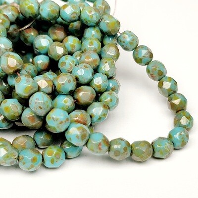 6mm Faceted Fire Polish Bead: Sky Blue Picasso
