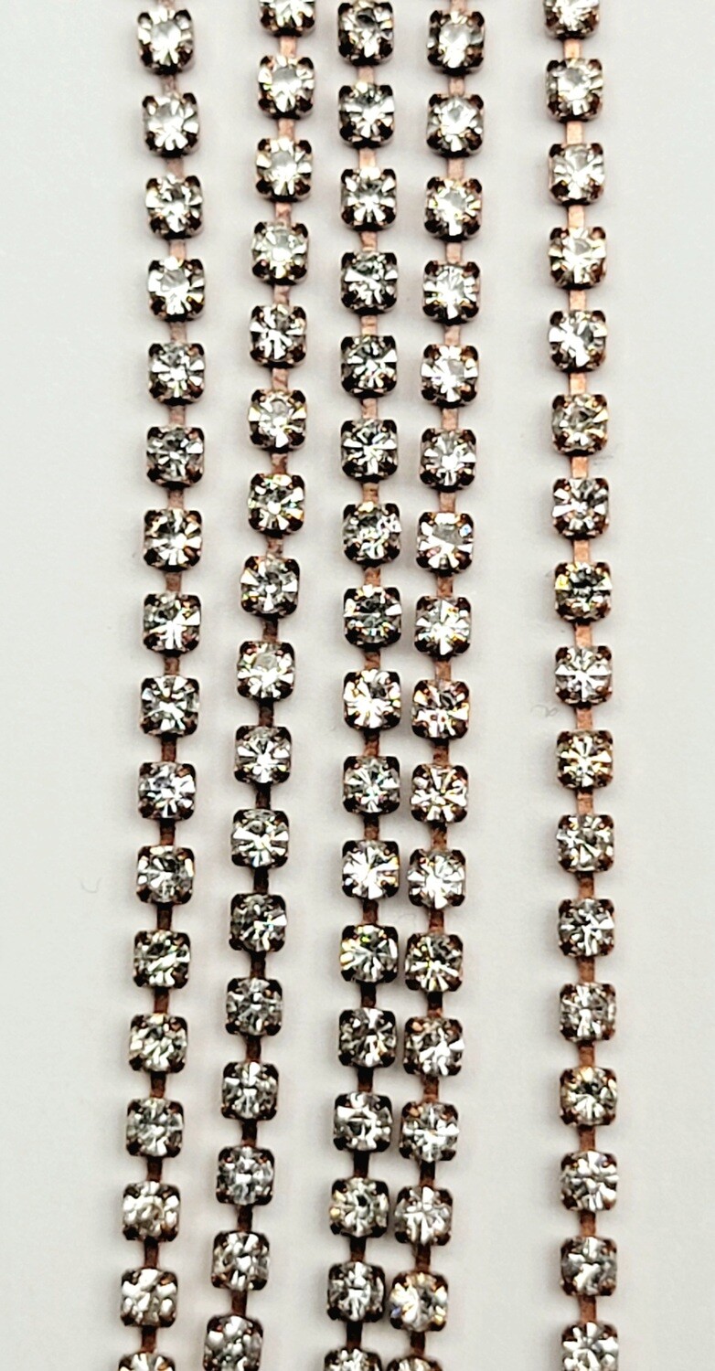 2mm Cup Chain - Crystal Rhinestone/Antique Copper Base