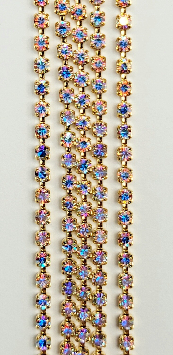 2mm Cup Chain - Preciosa Crystal AB/Gold Base
