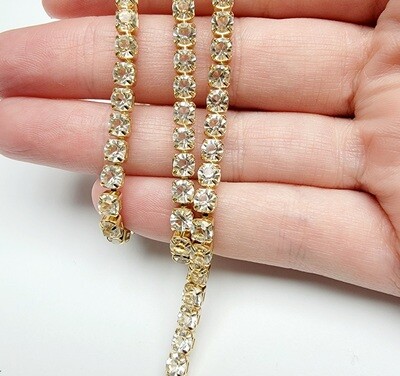4mm Tennis Cup Chain - Crystal Rhinestone/Gold Base *CLOSEOUT* 4mm Tennis Cup Chain - Crystal Rhinestone/Gold Base *CLOSEOUT*