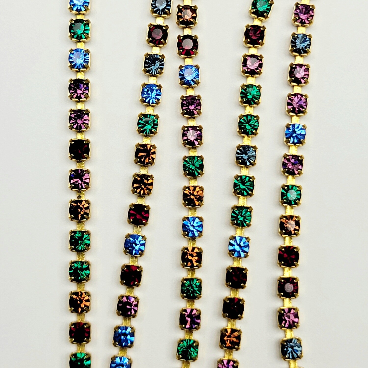 3mm Cup Chain - Multi-Color Rhinestone/Brass Base *CLOSEOUT*