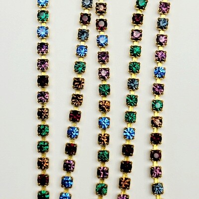 3mm Cup Chain - Multi-Color Rhinestone/Brass Base *CLOSEOUT* 3mm Cup Chain - Multi-Color Rhinestone/Brass Base *CLOSEOUT*