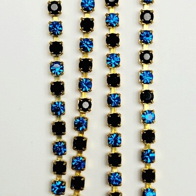 3mm Cup Chain - Blue&Black Rhinestone/Brass Base *CLOSEOUT* 3mm Cup Chain - Blue&Black Rhinestone/Brass Base *CLOSEOUT*