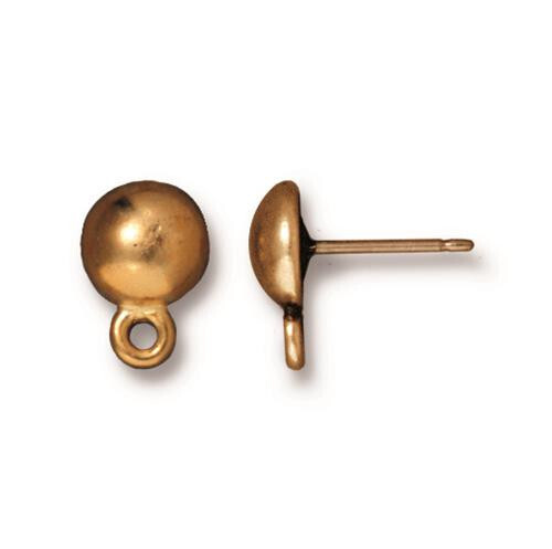 8mm Dome Earring Post Gold Plated