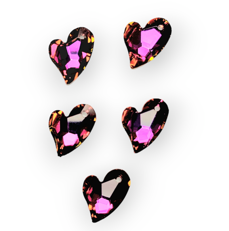 17mm Crystal Hearts Pink/Orange 5pcs