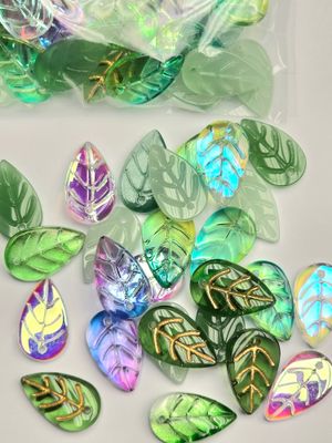 Glass Leaf: AB Bead Mix:  11x18mm