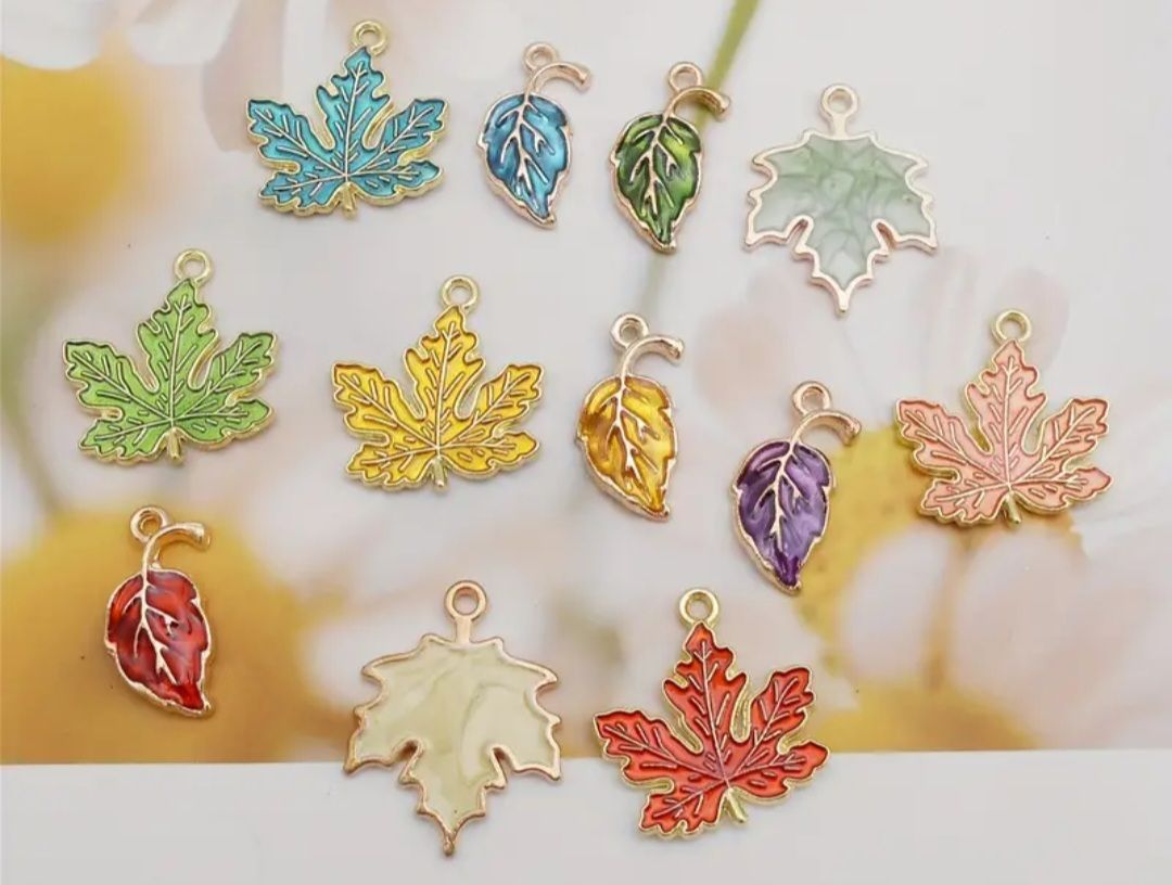 Leaf Charms: Assorted Enameled