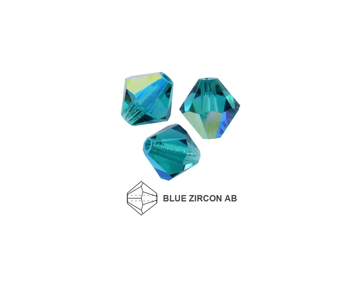 6mm Bicone Crystals: Blue Zircon AB