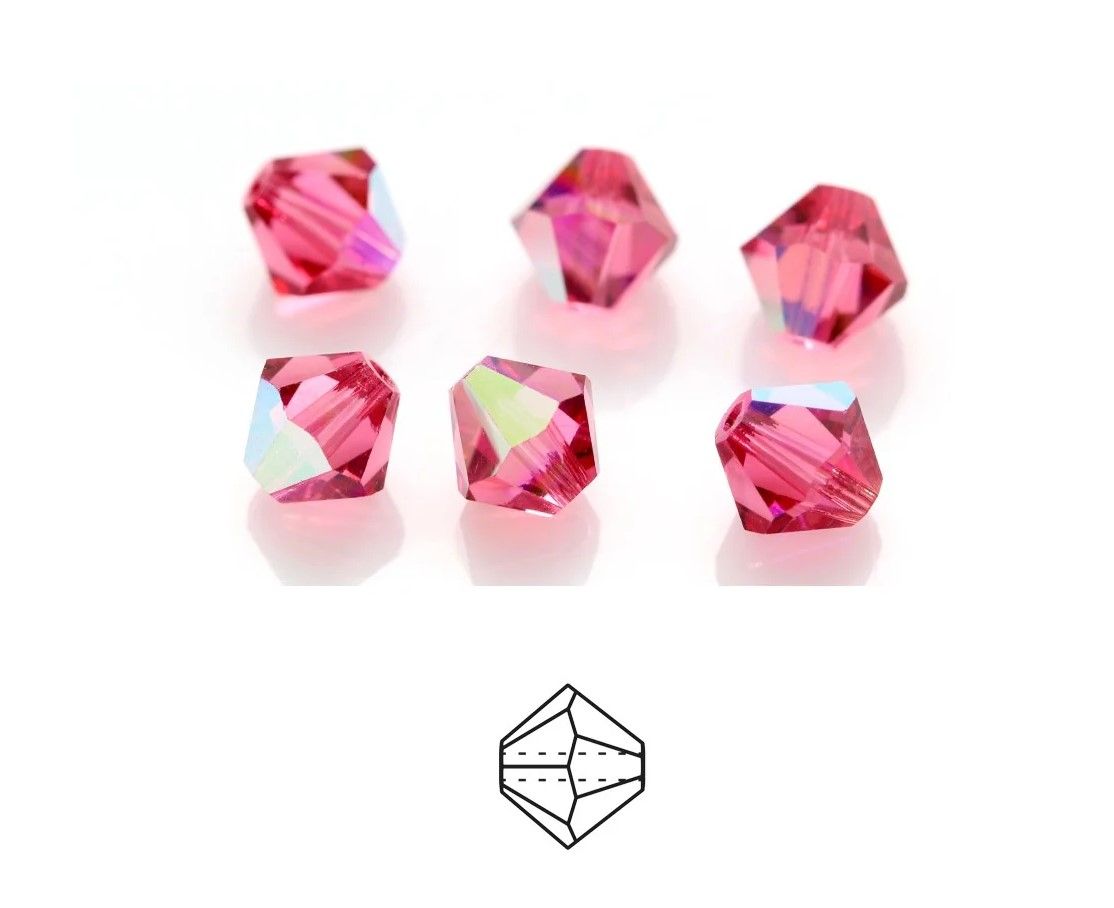 6mm Bicone Crystals: Indian Pink AB