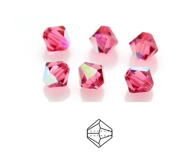 6mm Bicone Crystals: Indian Pink AB