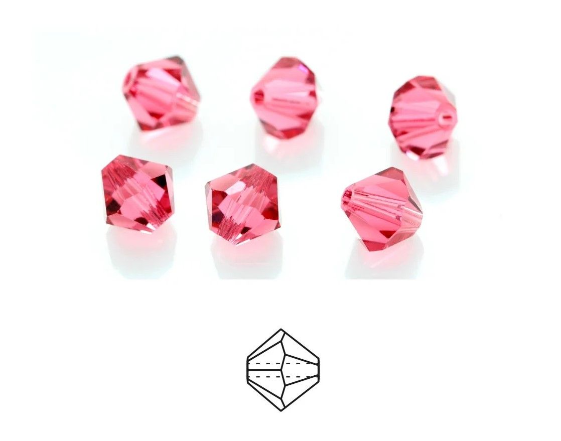 6mm Bicone Crystals: Indian Pink