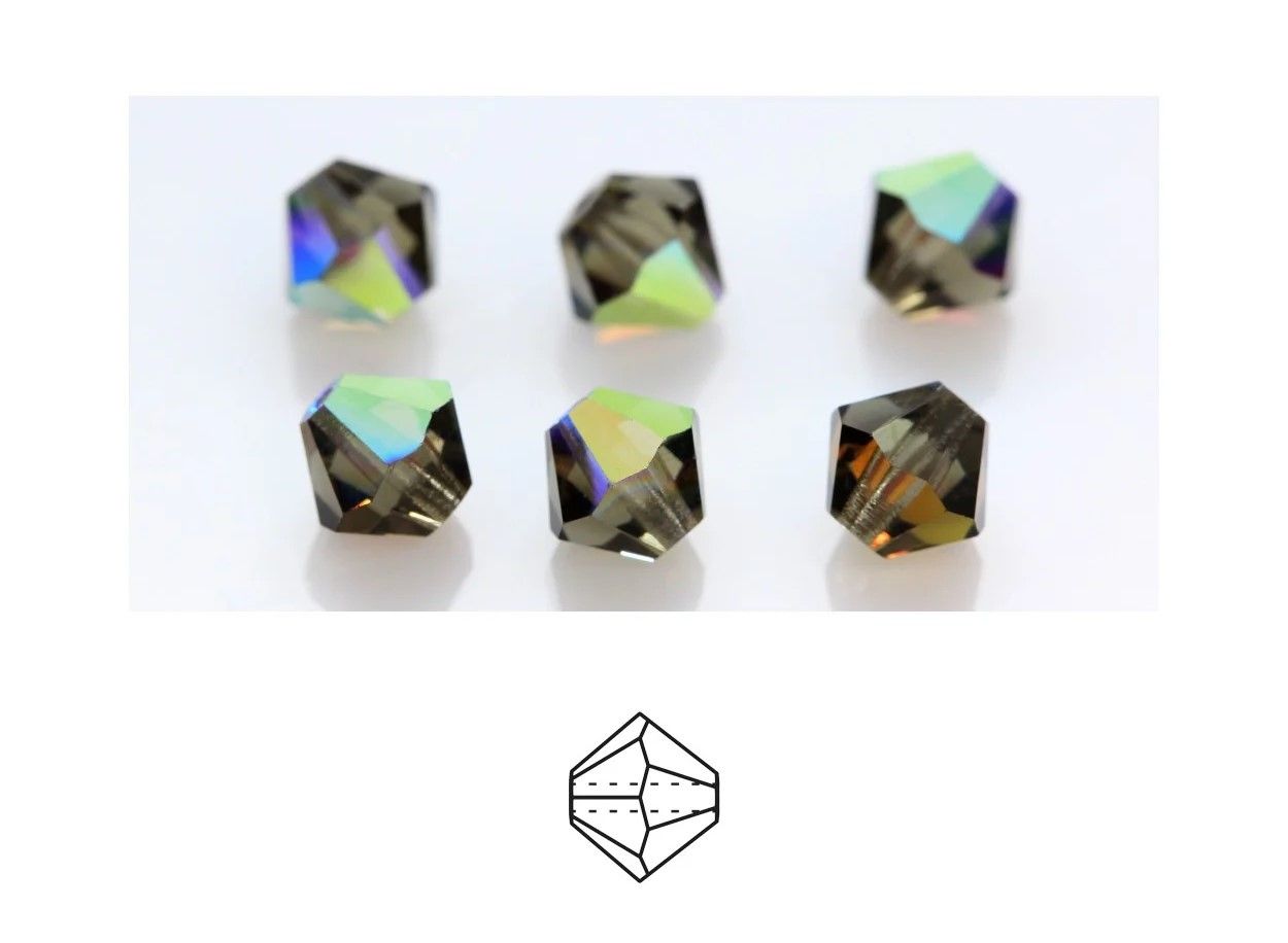 6mm Bicone Crystals: Black Diamond AB
