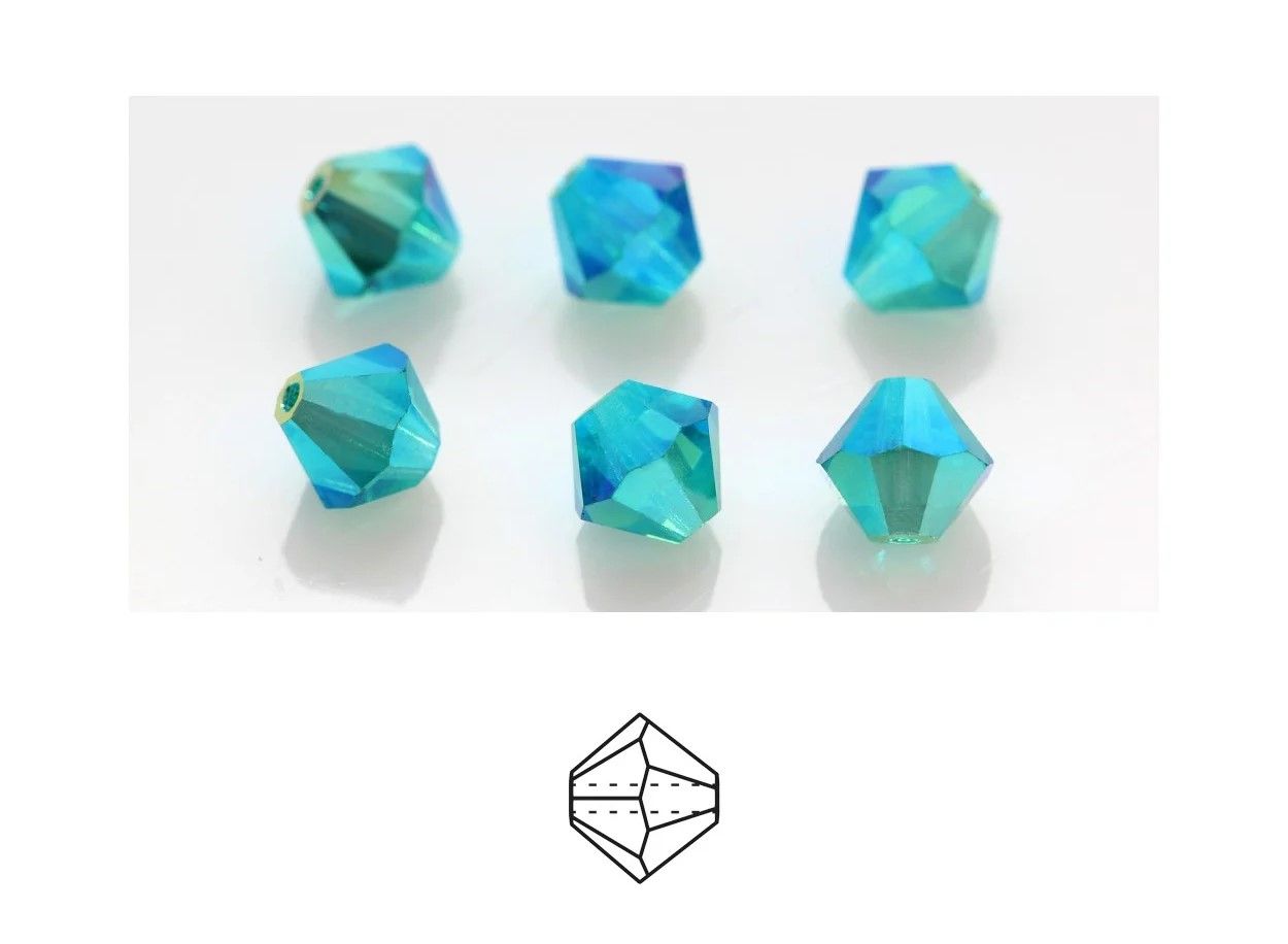 6mm Bicone Crystals: Blue Zircon AB 2x
