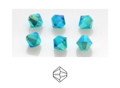 6mm Bicone Crystals: Blue Zircon AB 2x