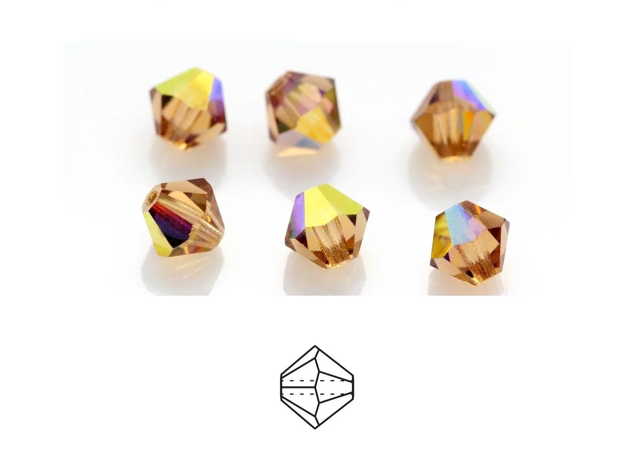 6mm Bicone Crystals: Light Colorado Topaz AB