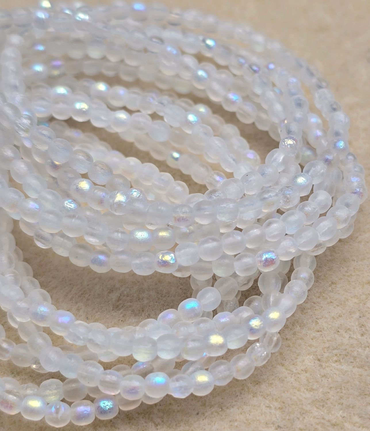 3mm Round Beads: Matted Crystal Etched AB