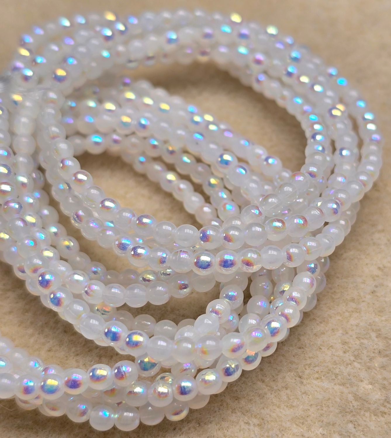 3mm Round Beads: White Opal AB
