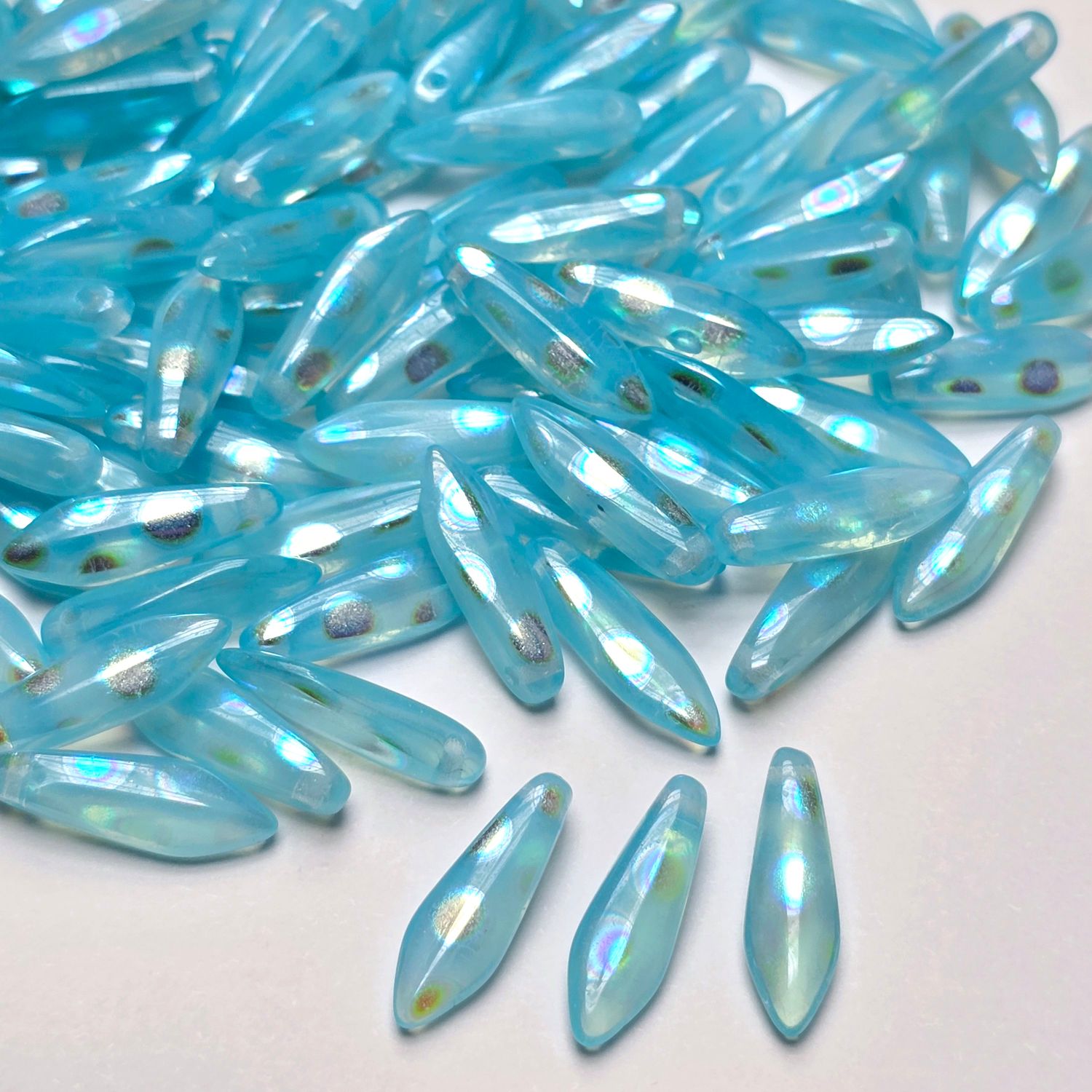 Daggers 5x16mm:  Transparent Opal Aqua AB Dots