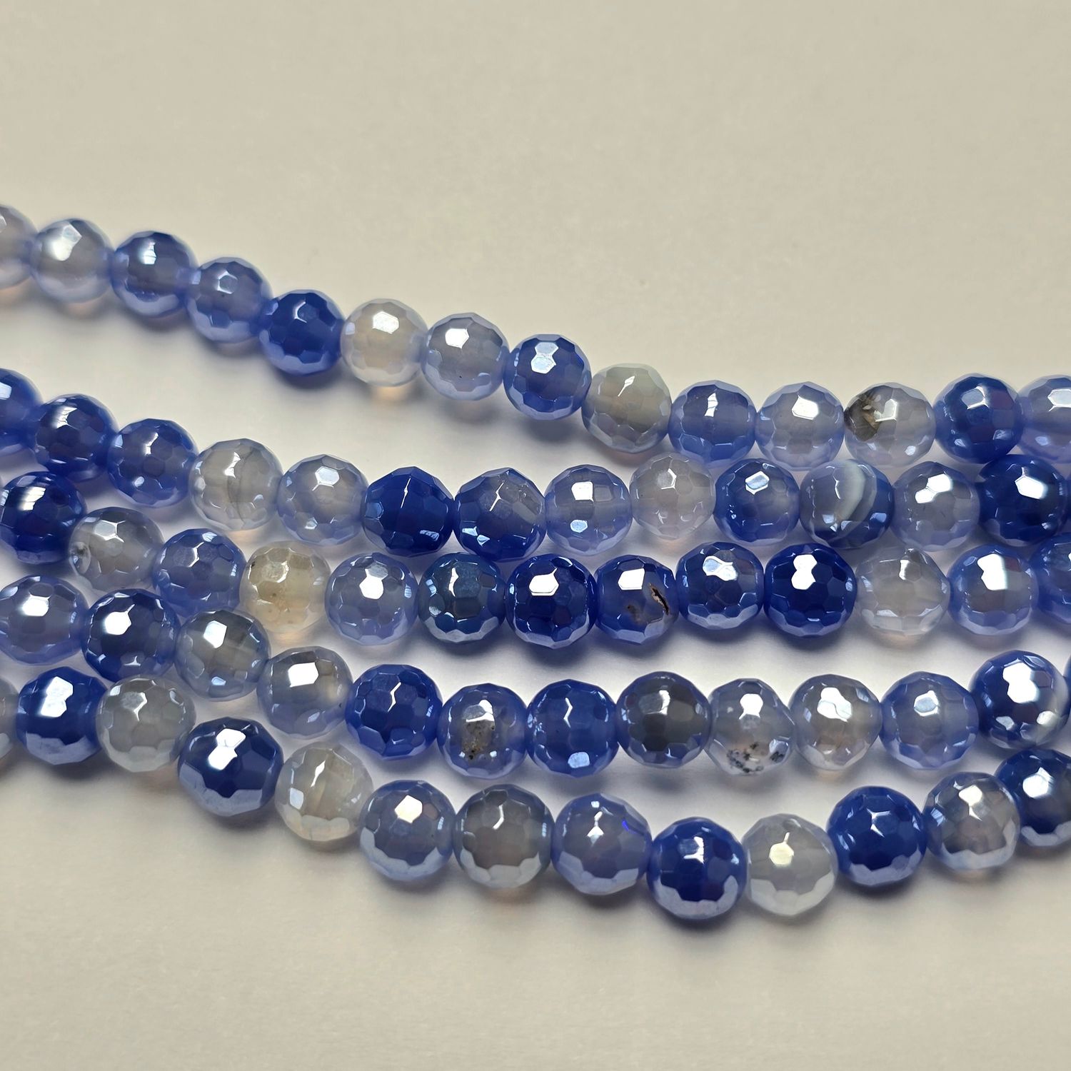 6mm Faceted Gemstone Beads: Agate Sapphire Shine