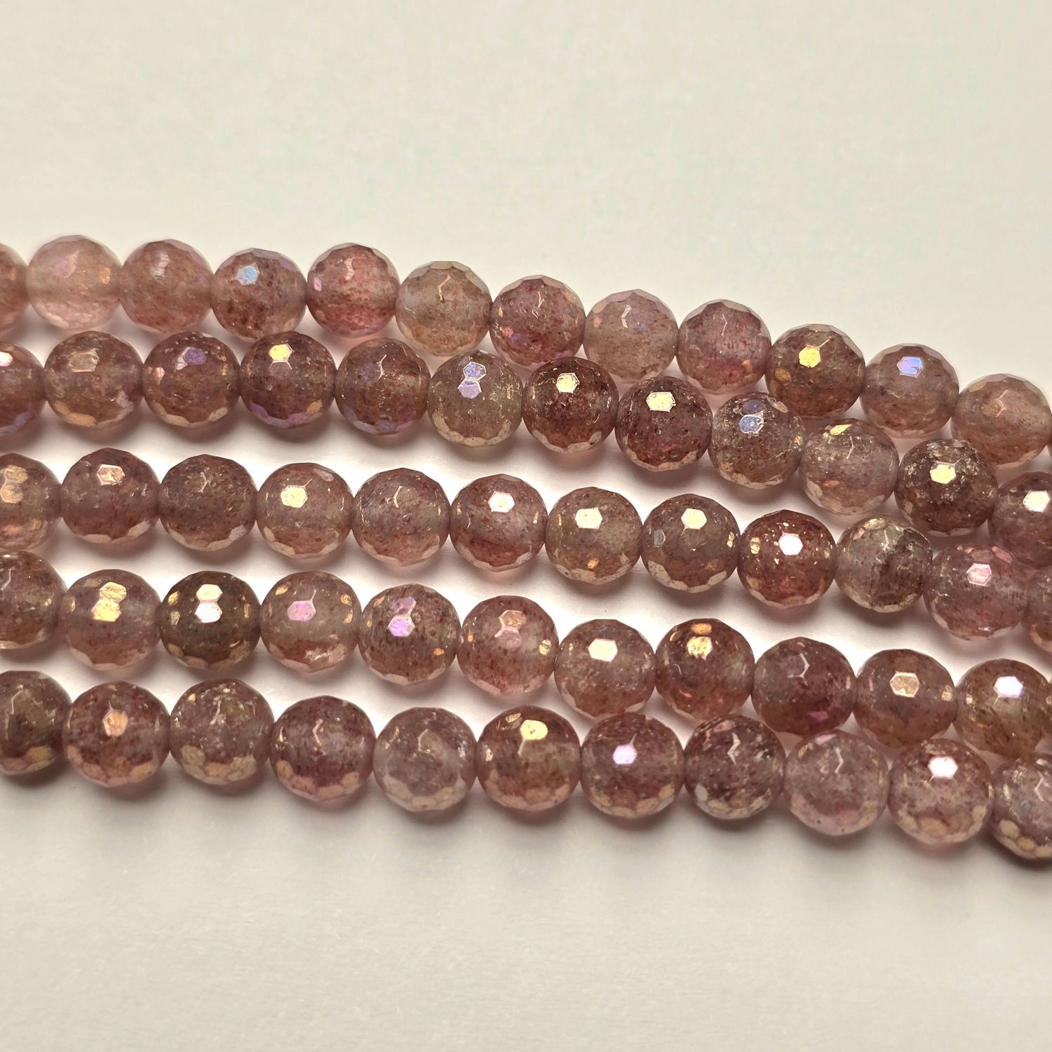 6mm Faceted Gemstone Beads: Cherry Quartz Shine