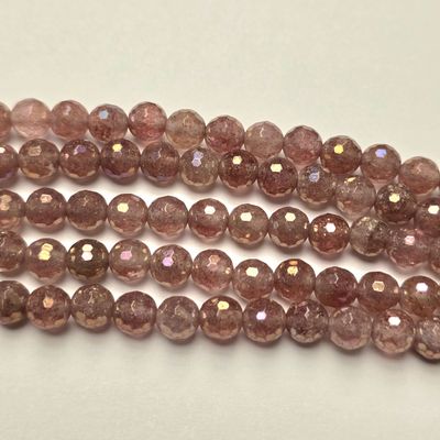 6mm Faceted Gemstone Beads: Cherry Quartz Shine