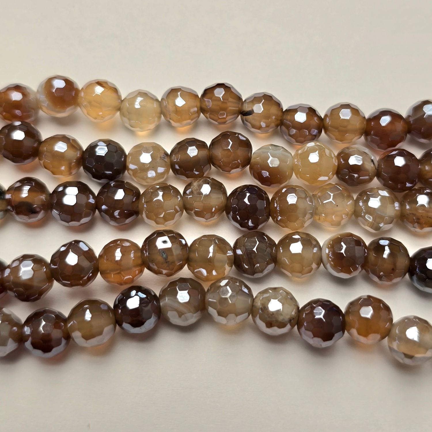 6mm Faceted Gemstone Beads: Striped Agate Shine