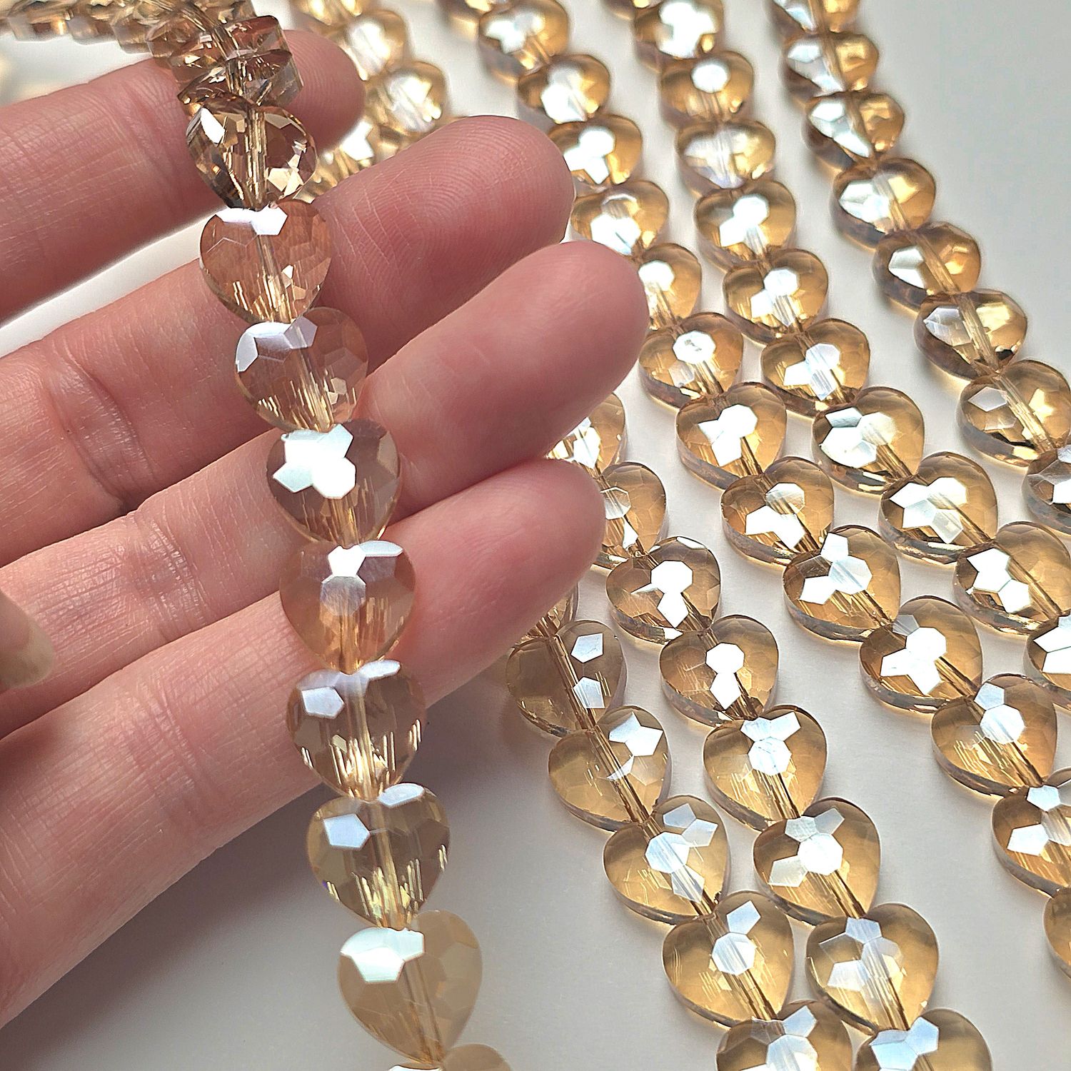 10mm Crystal Heart - Gold Amber