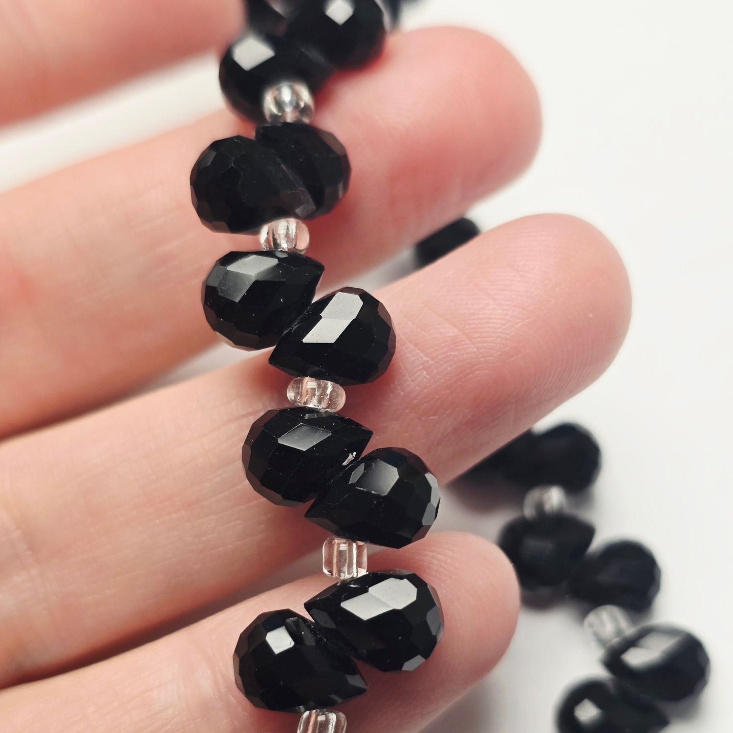 8x6mm Faceted Teardrop Crystals: Jet Black