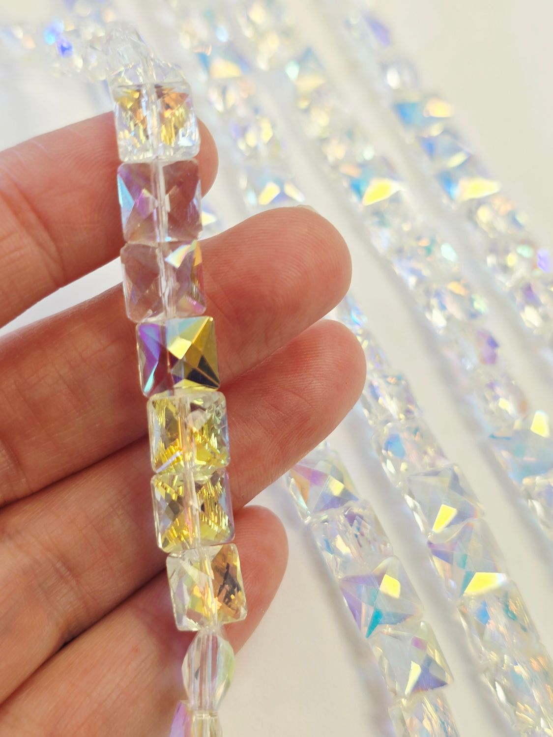 Square 8mm Super AB Crystal Beads