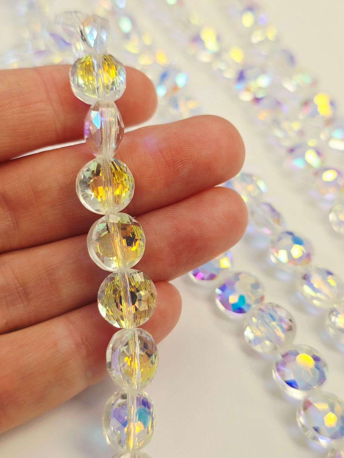 Coin Faceted 10mm Super AB Crystal Beads