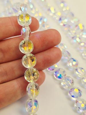 Coin Faceted 10mm Super AB Crystal Beads