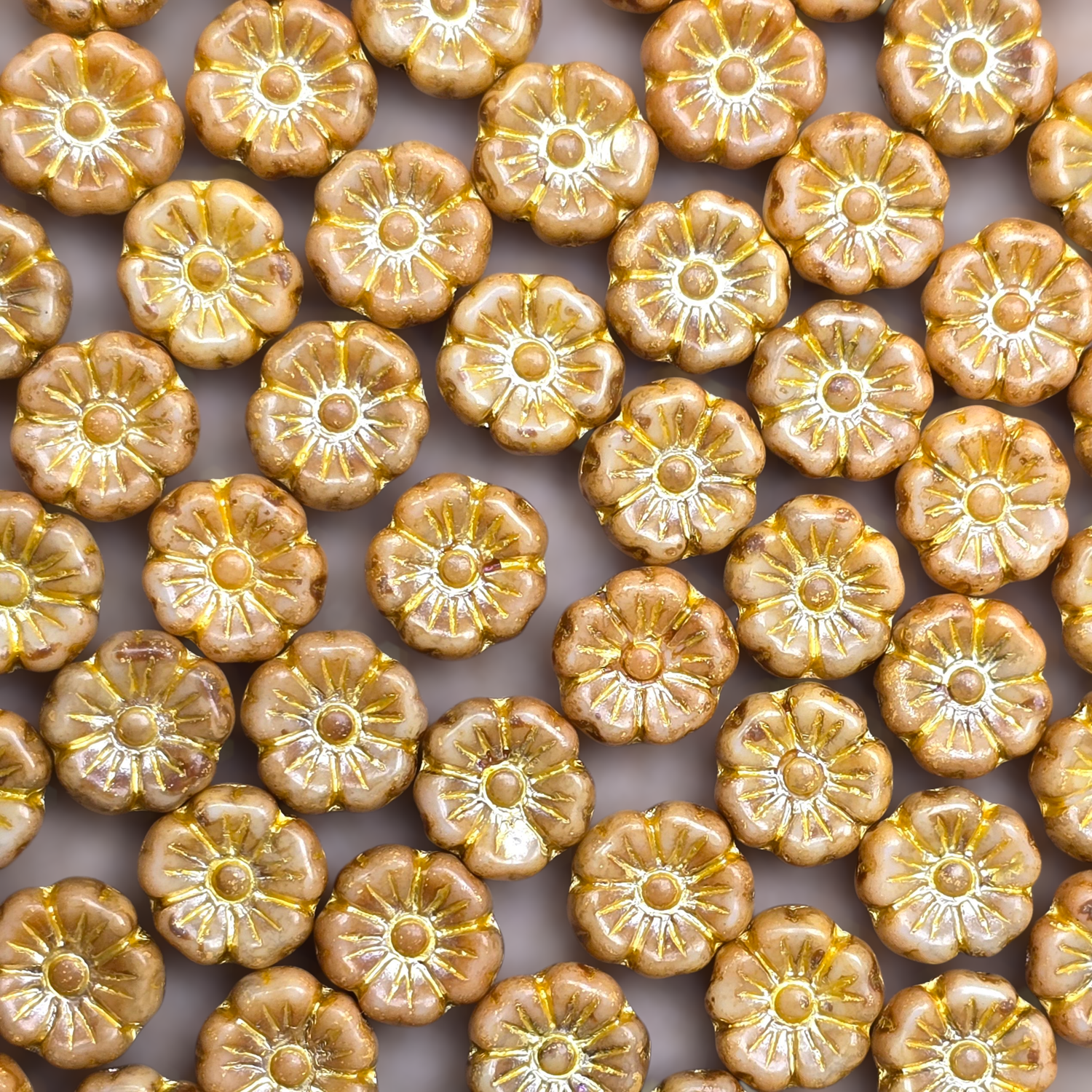 9mm Flower Czech Glass Beads: Picasso Yellow/Gold (10 pieces)