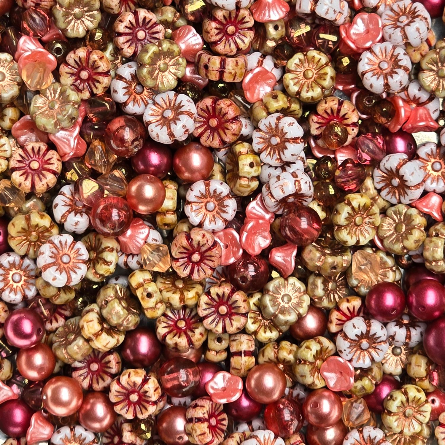 Czech Copper Rose Flower Bead Mix (45 grams)