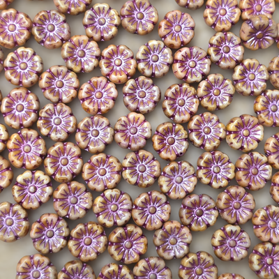 9mm Flower Czech Glass Beads: Picasso Light Pink (10 pieces)