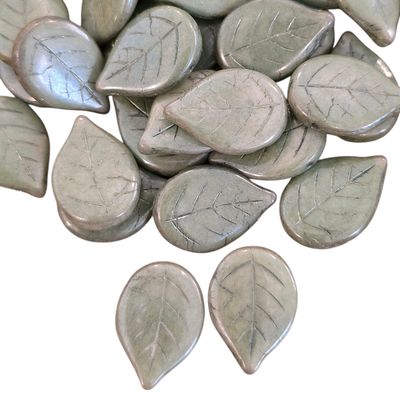 13x18mm Czech Leaf Beads: Chalk White Teal Luster