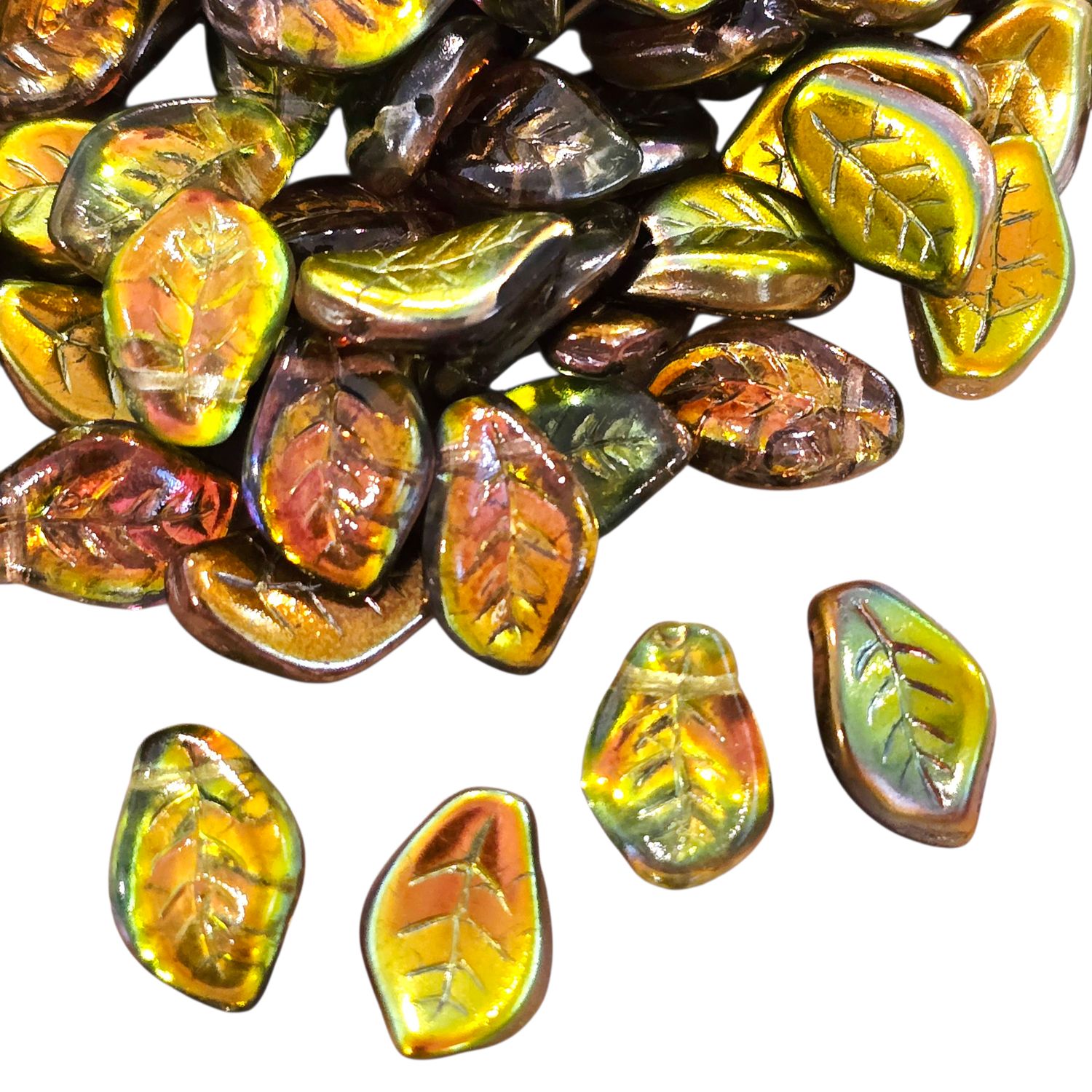 9x14mm Czech Leaf Beads: Crystal Magic Green