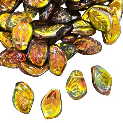 9x14mm Czech Leaf Beads: Crystal Magic Green