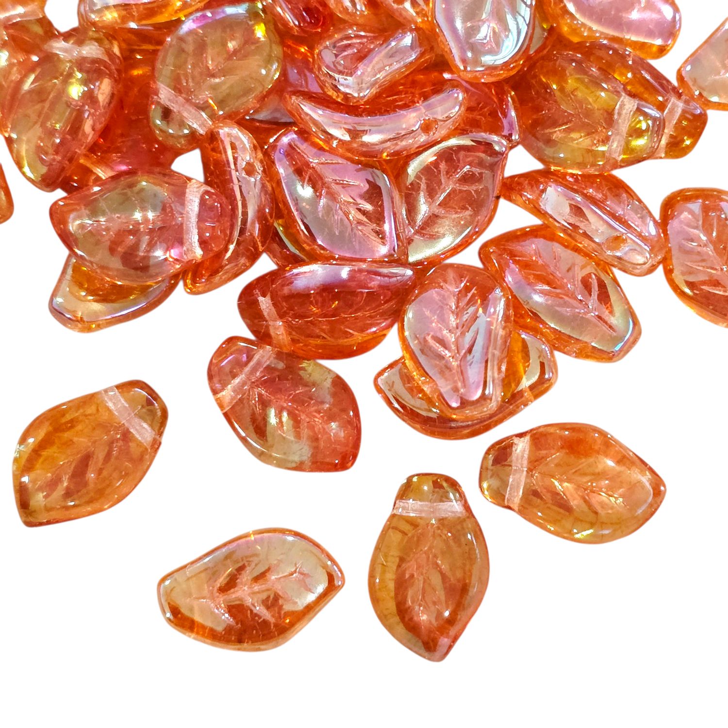 9x14mm Czech Leaf Beads: Crystal Apricot
