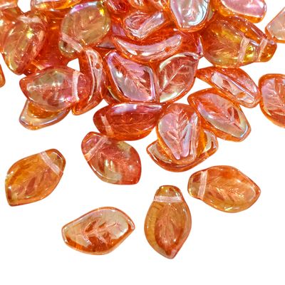9x14mm Czech Leaf Beads: Crystal Apricot