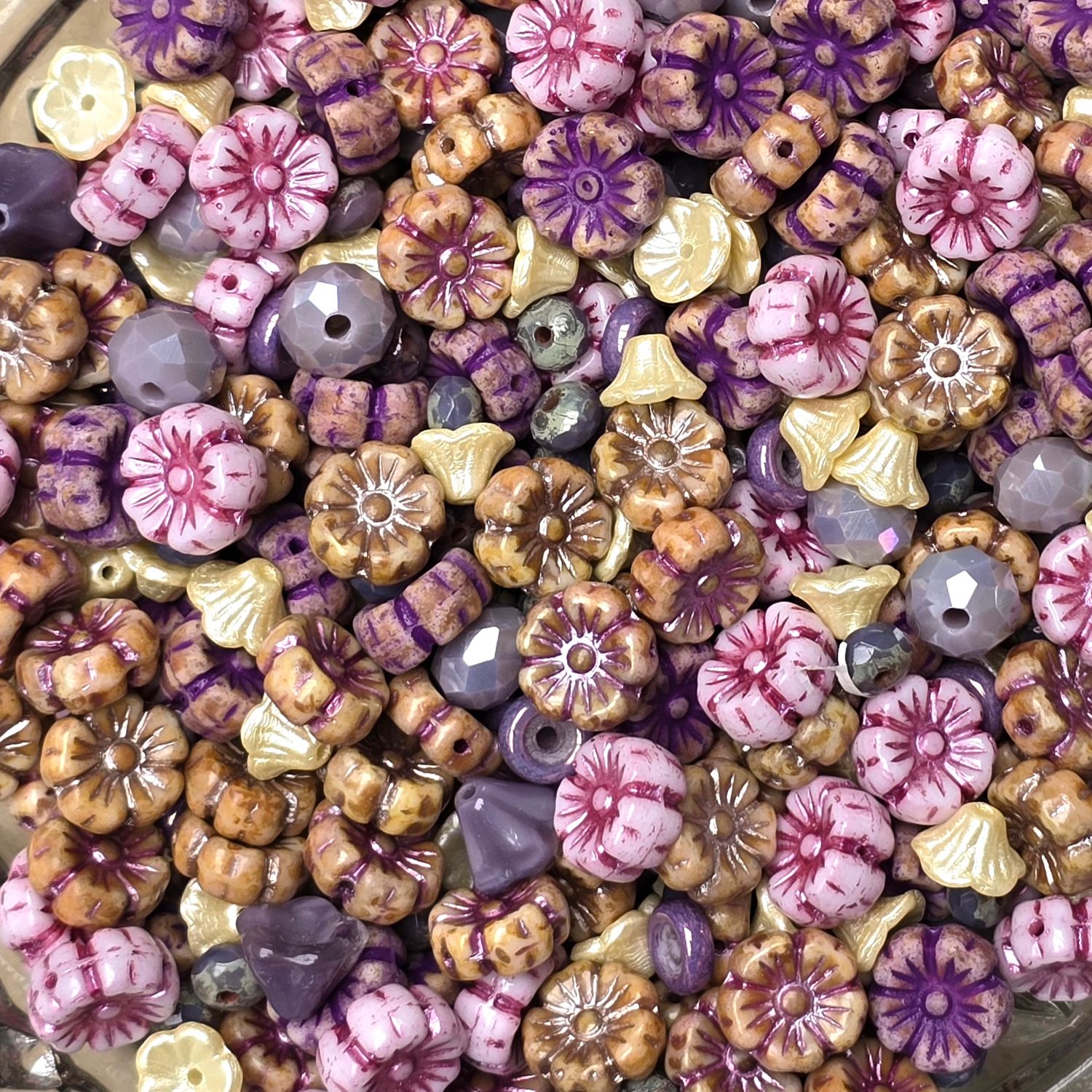 Czech Purple Flower Bead Mix (45 grams)