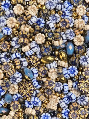 Czech Glass Blue Flowers Bead Mix (50 grams)