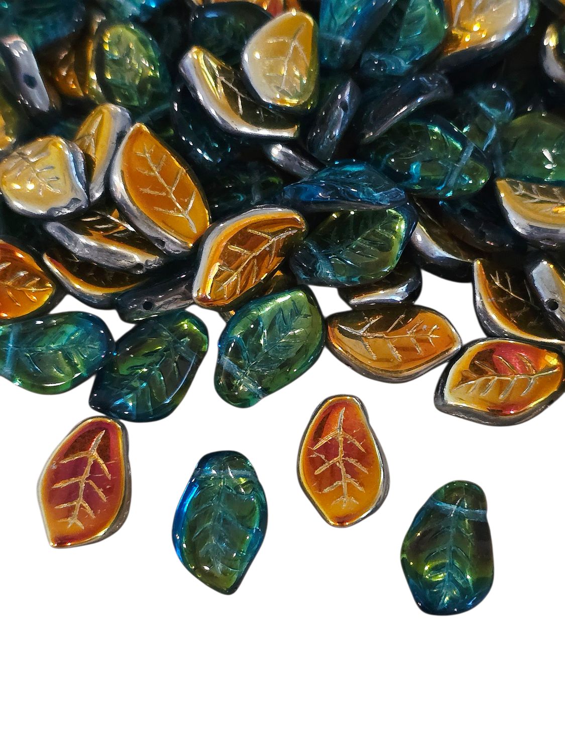 9x14mm Czech Leaf Beads: Aqua Marea