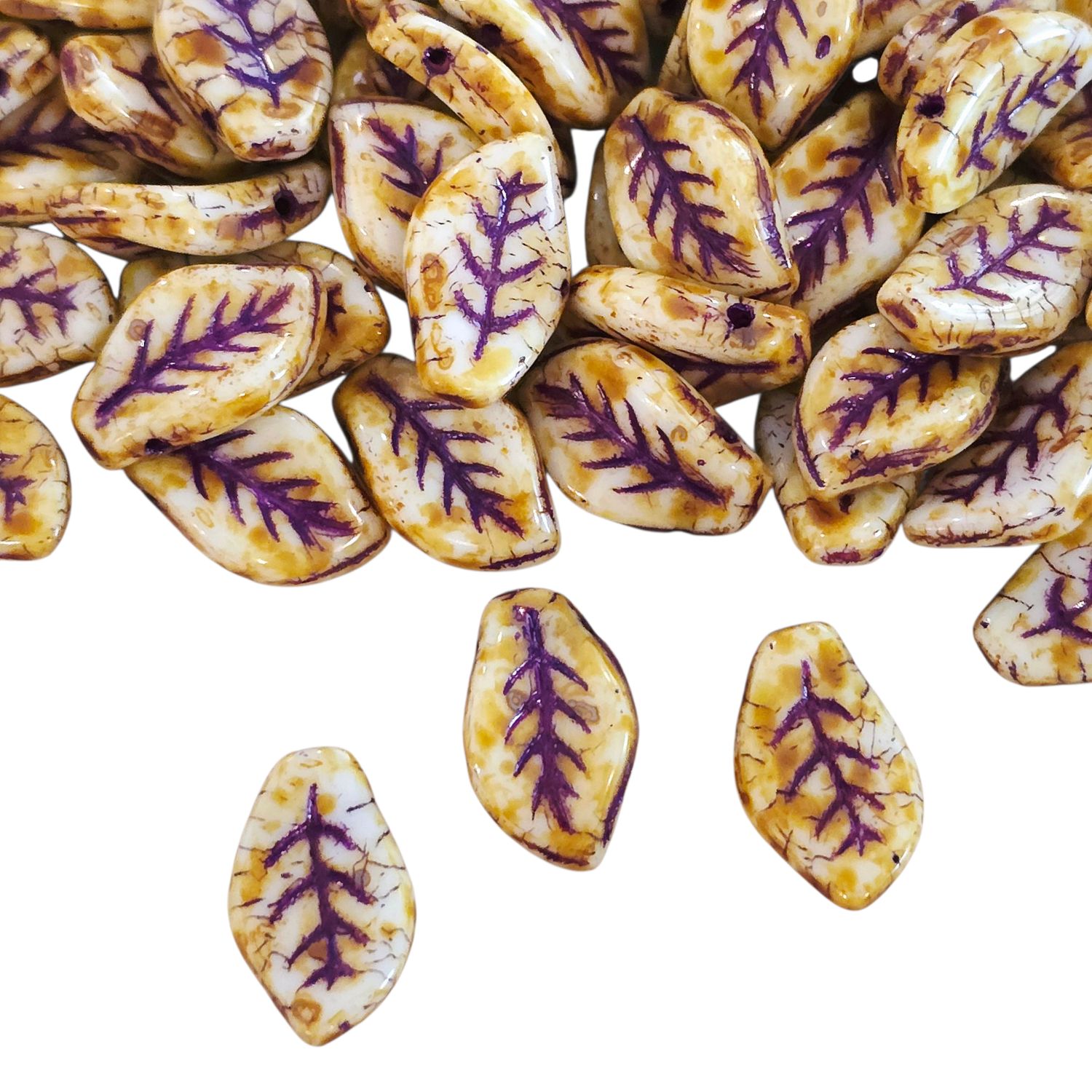 9x14mm Czech Leaf Beads: Picasso Purple